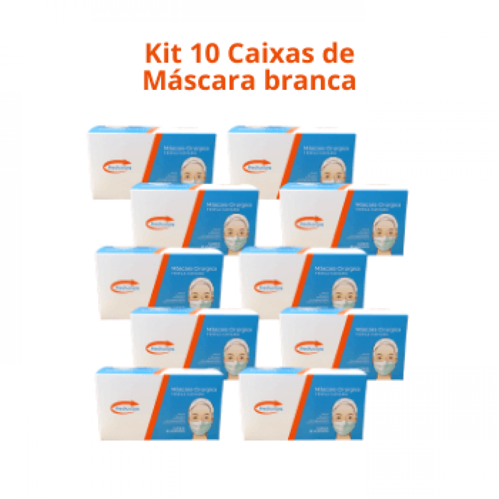 imagem Máscara Cirúrgica BRANCA - Kit 10 Caixas de Máscara Tripla Descartável com Filtro e Elástico - 500 un.