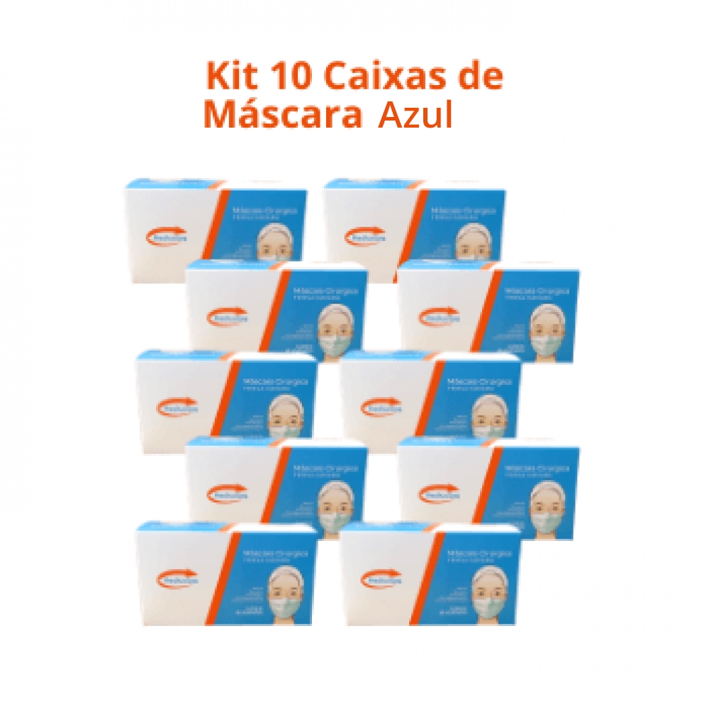 imagem Máscara Cirúrgica Azul - Kit 10 Caixas de Máscara Tripla Descartável com Filtro e Elástico - 500 un.